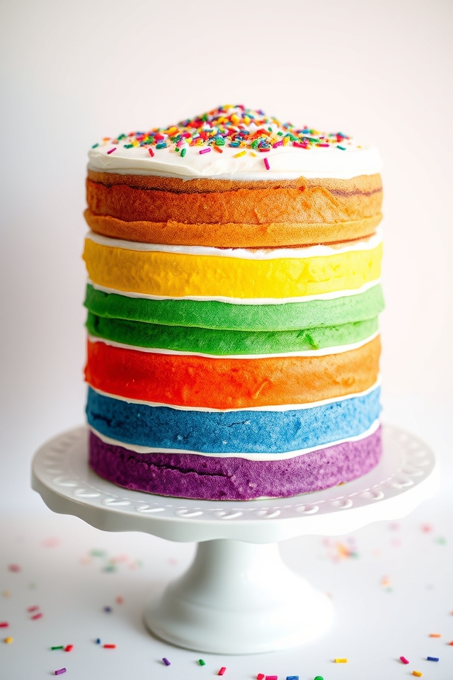 vibrant multi layered rainbow cake