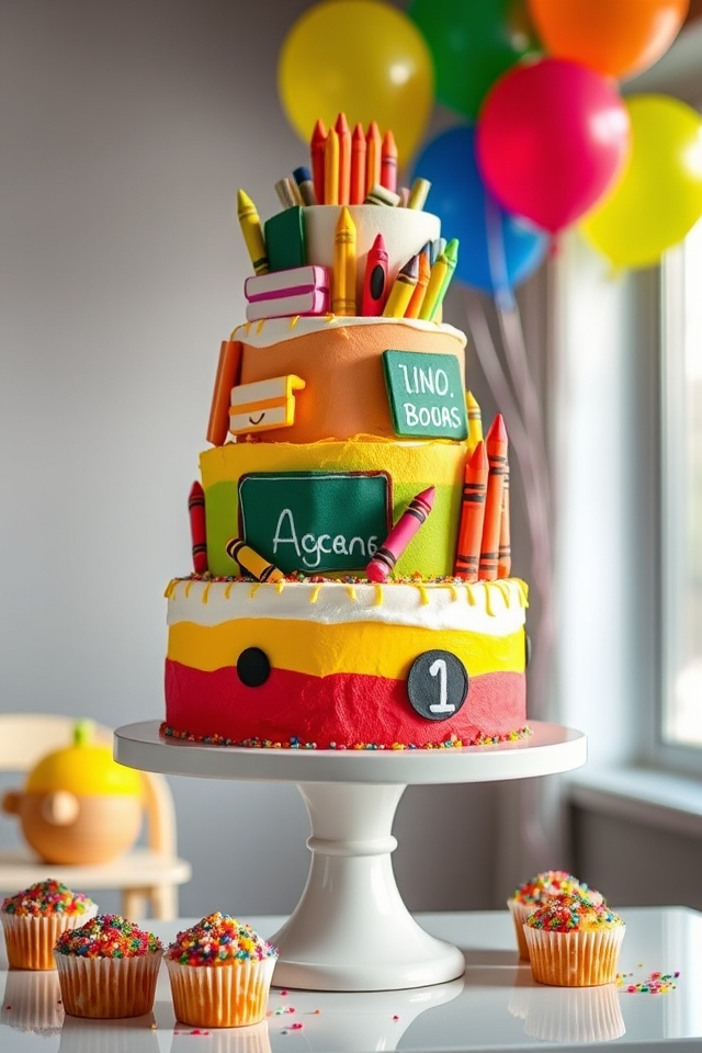 vibrant playful multi tiered cake