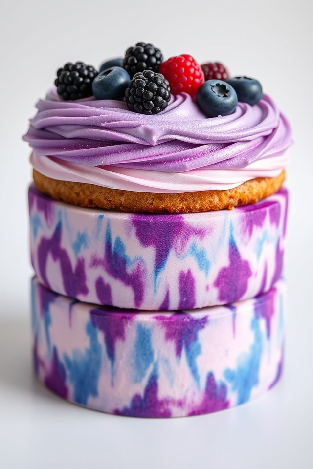 vibrant purple tie dye cake