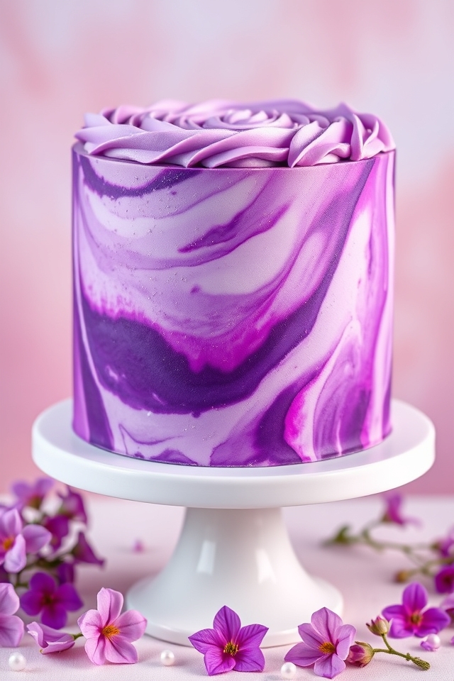 vibrant purple tie dye cake