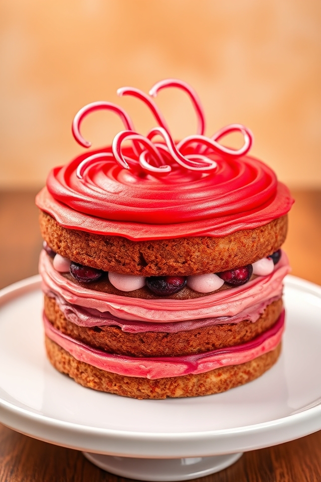 vibrant red licorice cake