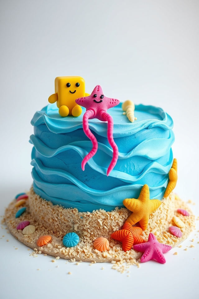 vibrant spongebob themed birthday cake