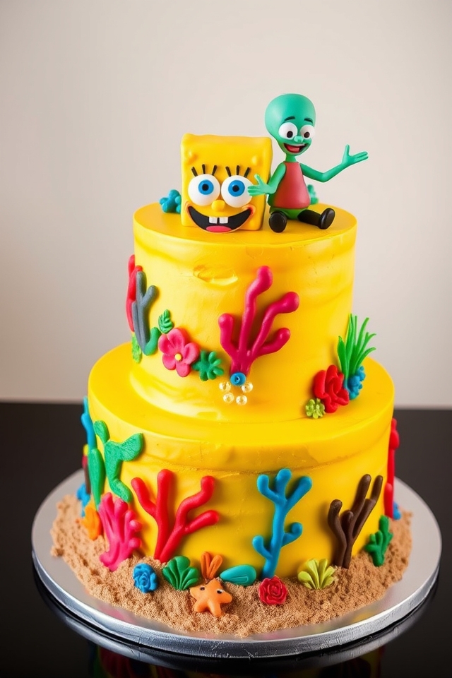 vibrant spongebob themed cake