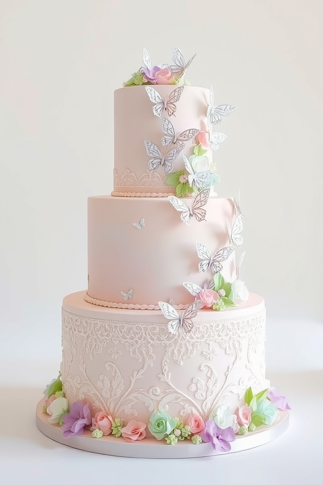 whimsical butterfly themed wedding cake