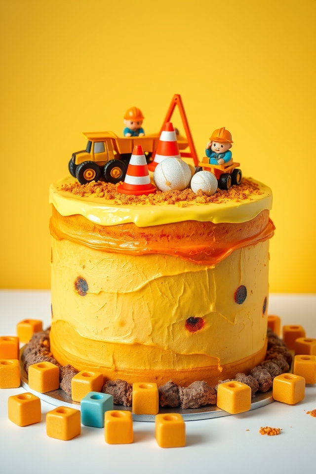whimsical construction site cake