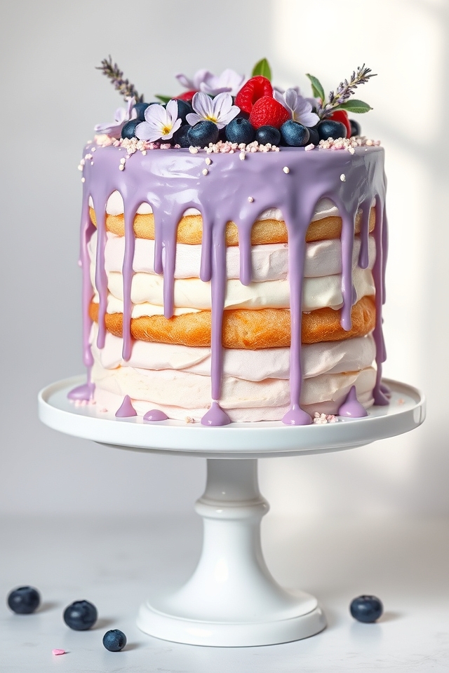 whimsical lilac drip cake