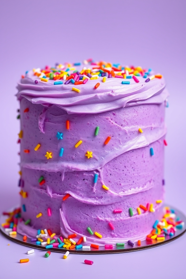 whimsical purple layered cake