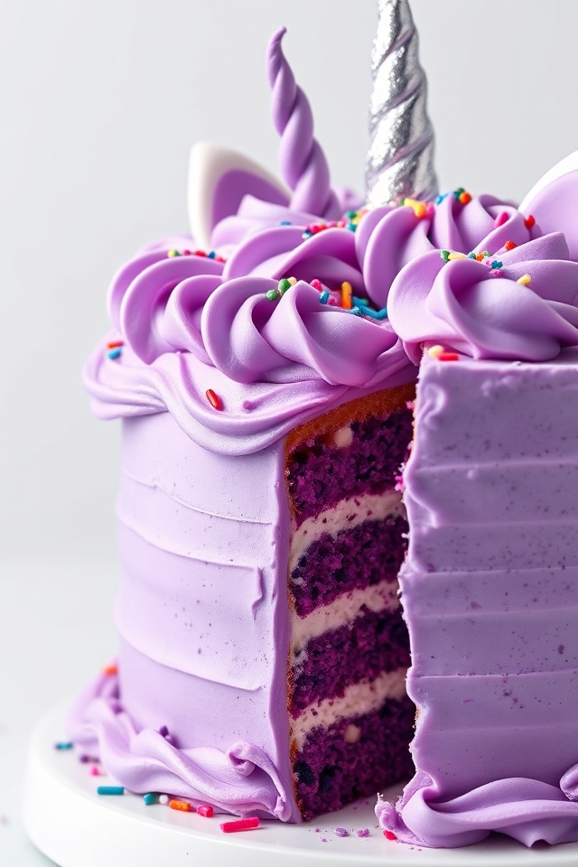 whimsical purple unicorn cake