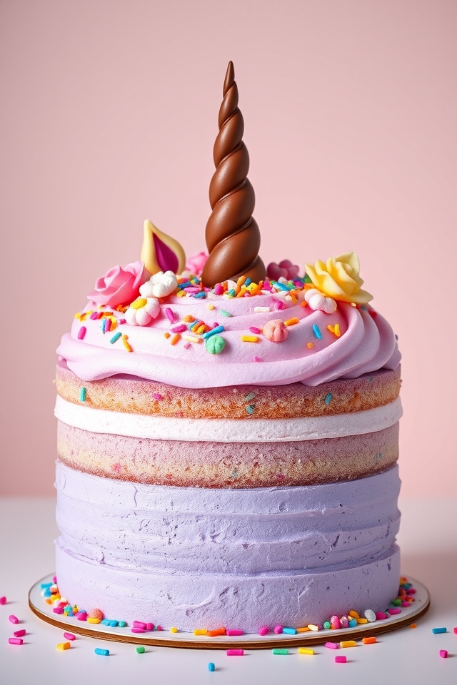 whimsical rainbow unicorn cake