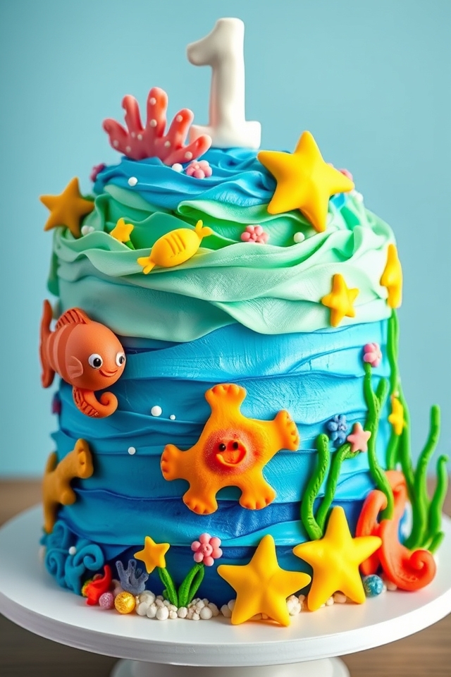 whimsical underwater birthday cake