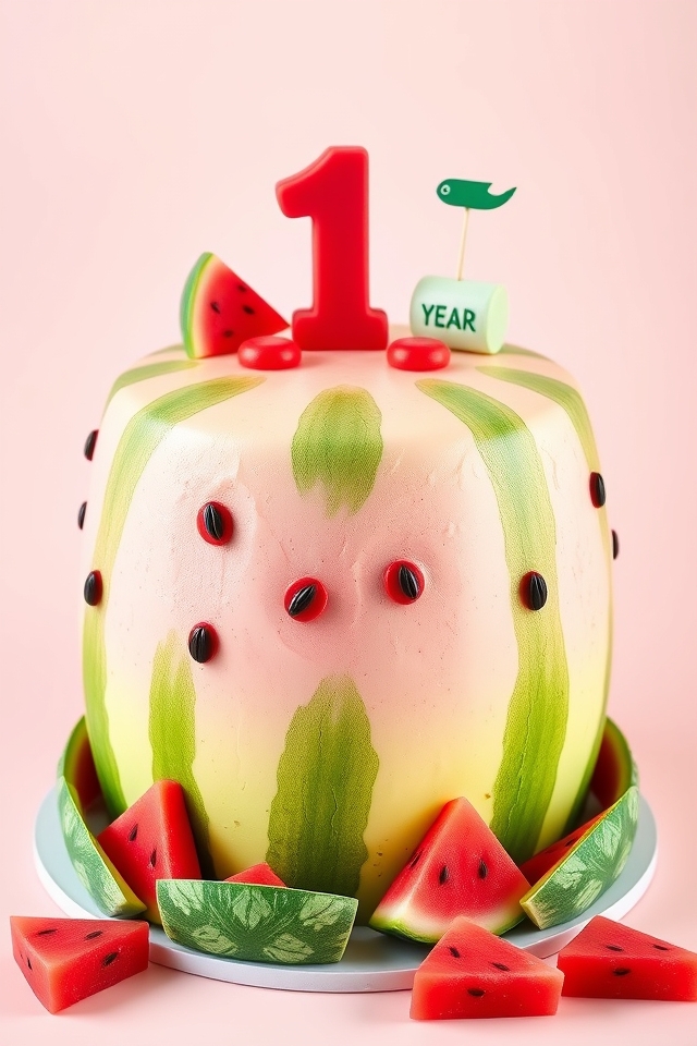 whimsical watermelon birthday cake