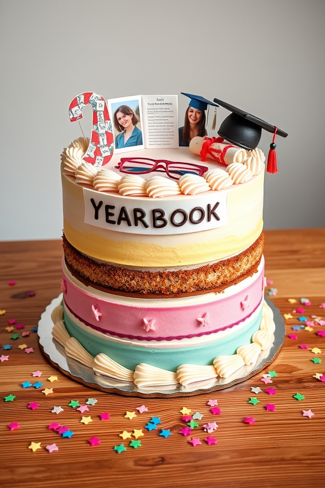 yearbook themed graduation cake