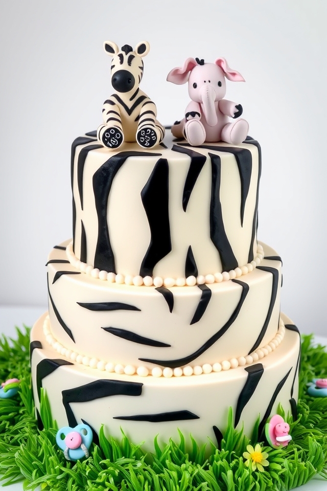 zebra themed baby shower cake